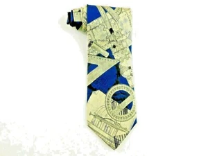 Corbata de seda para hombre Structure nueva sin etiquetas azul marino y tostado dibujante/tema arquitectónico - Imagen 1 de 4
