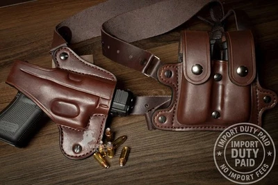 Glock & 1911 Leather Horizontal Shoulder Holster with Dual Mag Pouch. - Image 1 of 3