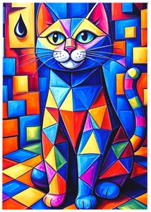 CUBISM STYLE CAT * Custom ACEO * Neuheit * JUST CATS * Kunstkarte * ATC - Bild 1 von 2