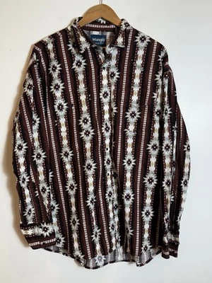 Wrangler Western Brushpopper Pearl Snap Shirt Men XL Aztec Vintage Brown Rodeo - Image 1 of 4