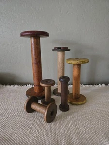 Lot Of 6 Antique Wooden Spools - Picture 1 of 13