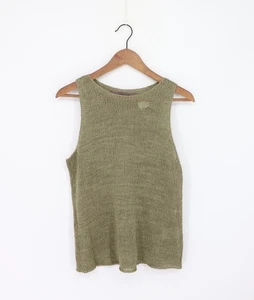 ENZA COSTA Linen Open Knit Tank Top Olive S $245 D1 - Picture 1 of 6