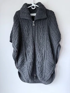 Aran Crafts Poncho Womens M 100% Wool Cable Knit Zip Cardigan Sweater Fisherman* - Picture 1 of 6