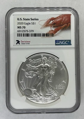 2020 American Silver Eagle, NGC MS70, U.S. States Series, Louisiana Label - Image 1 of 2