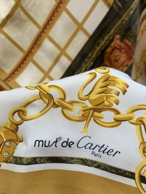 Y1# Vintage Must de Cartier Paris Scarf Window Chain Print Silk Feel Baroque - Image 1 of 4