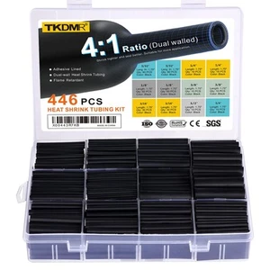 TKDMR 446 Pcs Heat Shrink Tubing Kit - 4:1 Ratio Adhesive Lined, Marine Grade... - Picture 1 of 9