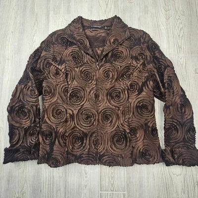 Samuel Dong Jacket Womens XL Rosette Textured Zip Up Long Sleeve Blazer Top - Image 1 of 4