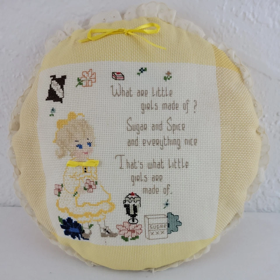 Almohada bordada de colección para niña hecha a mano azúcar especias guardería bonito volante redondo Foto 1 de 4