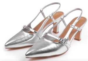 Where's That From Silver On Point Wide Fit Slingback Sandals UK8 - Picture 1 of 3