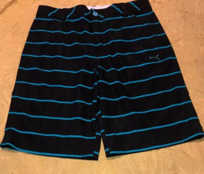 Puma Sz 32 Long Shorts Black Blue Stripe Polyester/Elastane Board Beach - Image 1 of 4
