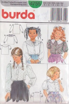 BURDA PATTERN 4755 GIRLS BLOUSES 3 VARIATIONS SZ 4/6/8/10/12 - Image 1 of 2