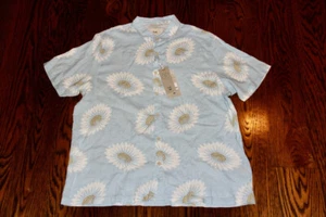 Folk Drake Hemd Herren Large Baumwolle Blau Blumen Kurzarm - Bild 1 von 9