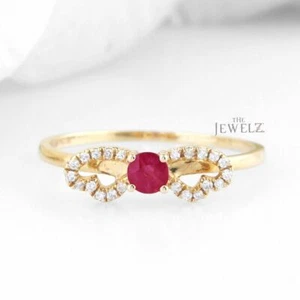 14K Gold  VS/F-G Diamond And Ruby Gemstone Pre Engagement Ring - The Jewelz - Picture 1 of 6