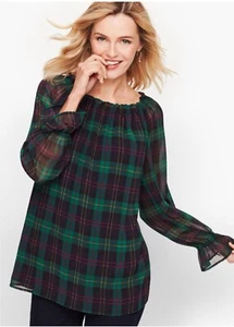 Talbots Damen Bluse Schottenkaro SMALL grün transparent gefüttert Bauer - Bild 1 von 9