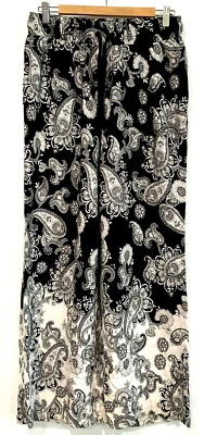 Pantalones Roamans Pierna Ancha Floral Tirar Elástico Corbata Cintura Negro Blanco Gris Talla 14W Foto 1 de 4