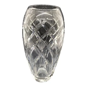 ROGASKA CRYSTAL LARGE 8” FLOWER VASE DIAMOND DESIGN SIGNED - Picture 1 of 9