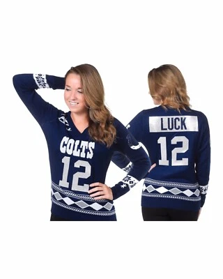 NWT Women’s ANDREW LUCK Indianapolis Colts Jersey-Style V-Neck Sweater - Small - Image 1 of 4