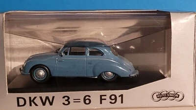 DKW 3= 6 F91  SCHUCO 1:43 Bleue Boîte vitrine et surboîte carton - Photo 1/4