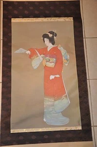 PINTURA DE ROLLO COLGANTE JAPONÉS 上村松園 ARTE DE SEDA JAPÓN - Imagen 1 de 9