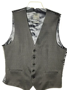 ZARA MAN Mens BLACK Jacquard Design 5 Button Dress Casual Suit Vest SZ XL - Picture 1 of 5