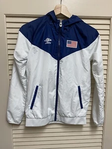 Umbro Jacket Boys Large 12/14 Blue White Full Zip Hoodie Mesh Lining USA Patch - Picture 1 of 17