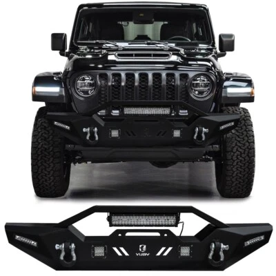 Vijay For 2007-2025 Jeep Wrangler JK/JL Front Bumper with LED Lights and D-Ring Foto 1 de 4