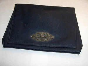 Bolso sin asas vintage de noche de cuero sintético azul marino de los años 50 con asa de agarre  - Imagen 1 de 7