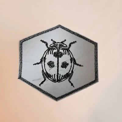 Ladybug in hexagon iron on reflective embroidered patch - Image 1 of 4