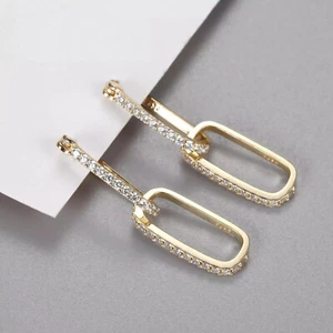 0.90Ct Round Cut Lab Created Diamond 14k Yellow Gold Plated Dangle Earrings 925 - Picture 1 of 4