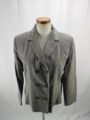 Chaqueta Blazer Bill Blass Para Mujer Gris Mezcla de Lana a Cuadros Doble Pecho 16 Foto 1 de 4