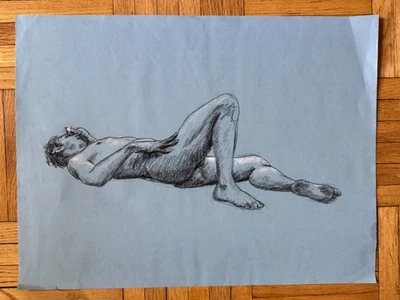 De colección Grande Años 70 Académico Masculino Físico Retrato Hombre Dibujo Gay Int 25 x 19 Foto 1 de 4