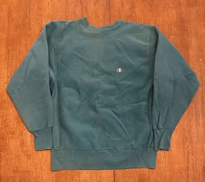 Vintage 90s Champion tejido inverso verde azulado etiquetado grande - Imagen 1 de 8