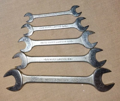 5 件套老式 Wards Lakeside 开放式手扳手标准 SAE 尺寸 — 第 1/4 张图片