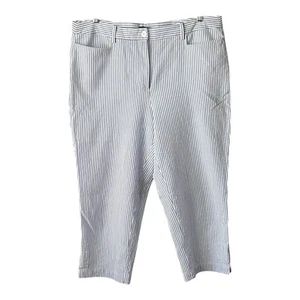 Talbots Capri Pants Size 14 Blue White Stripe Seersucker Cotton Crop Buttons - Bild 1 von 7