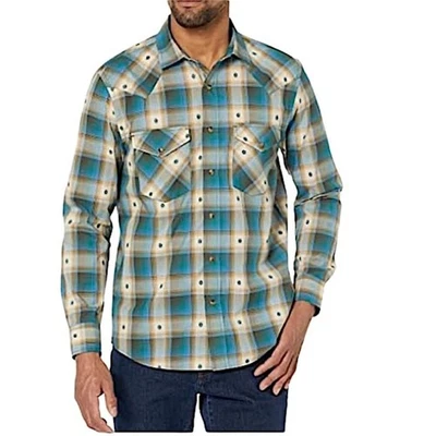 Pendleton Men's Frontier Long-Sleeve Snap Front Shirt, Blue/Tan, Size L, NWT - Image 1 of 4