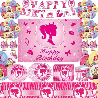 Barbie Tableware Party Supplies Banner Balloons Backdrop Cake Topper Tablecloth - image 1 of 4