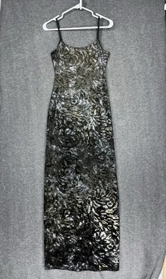 Maxi Vestido Sin Mangas Vintage Y2K Bebe Metálico Floral M Correas de Espagueti Abertura EE. UU. 90s Foto 1 de 4