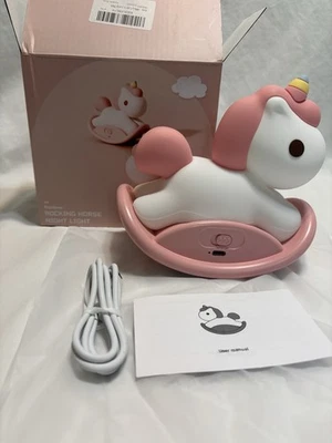 Caballo mecedor arco iris unicornio luz nocturna guardería habitación infantil recargable Foto 1 de 4