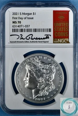 2021-S Morgan Silver Dollar 100th Anniversary NGC MS70 FDI - Red Book Holder!!! - Image 1 of 4
