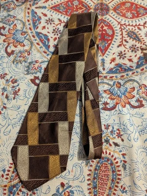 Corbata de cuello SMILOCK hecha a mano rara vintage marrón/dorada retro Art Deco  Foto 1 de 4
