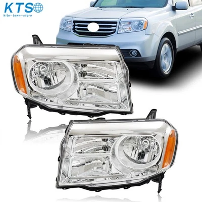 Left+Right Halogen For Honda Pilot 2012-2015 Headlights Assembly Chrome Housing - Image 1 of 4