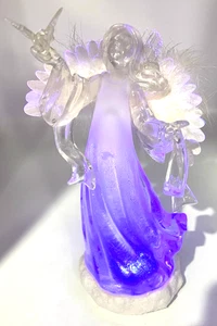 Scultura ghiaccio angelo fibra ottica acrilico vintage con luci che cambiano colore 11" - Foto 1 di 15