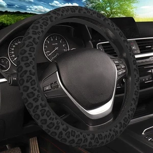 Black Leopard Print Cheetah Elastic Steering Wheel Cover, print  - Bild 1 von 6