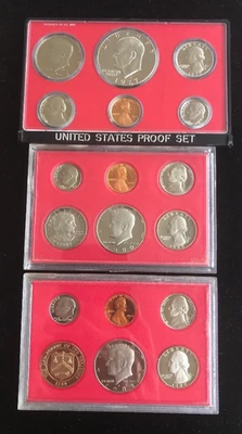 1977, 80 & 82 PROOF SETS ~ ONE 5-COIN, TWO 6-COIN ~ U.S. MINT ~ NO ORIG BOX/COA - Image 1 of 4