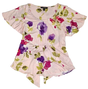 Blusa Lauren Ralph Lauren Etiqueta Negra Rosa Mezcla de Lino Floral Corbata Cintura PXS - Imagen 1 de 13