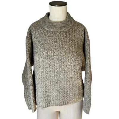 Acogedor suéter tejido acanalado cuello falso marrón claro mezcla de lana alpaca para mujer talla S Foto 1 de 4