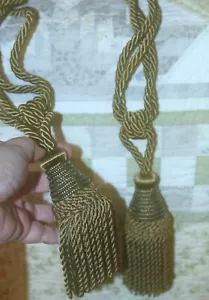 Pottery Barn Green Tassel Tieback w/ Braided Rope Set of 2 26" length overall - Picture 1 of 5