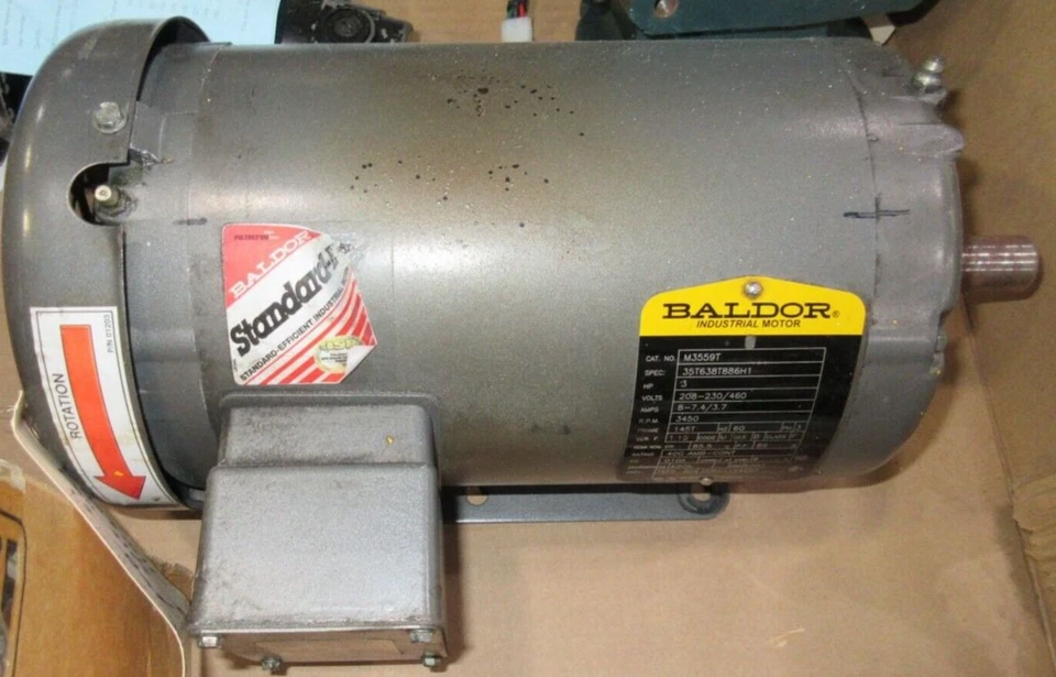 Baldor M3559T 3HP 230/460VAC, 3460 RPM Standard-E Motor 7/8" Shaft USED - Image 1 of 1