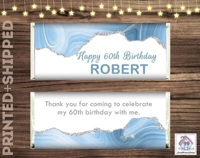 10 ADULT SILVER BIRTHDAY PERSONALIZED CANDY BAR WRAPPERS & FOILS FAVOR GIFT - Image 1 of 2