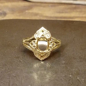 PRE-NOTCHED VINTAGE 8X6 OVAL SOLITAIRE DESIGNER RING 14K YELLOW GOLD CR1917-14KY - Picture 1 of 3